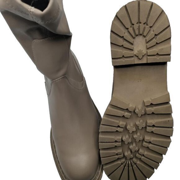 H&M Beige Women 10 Faux Leather Platform Jadon 90s Chunky Hiking Ankle Boots Y2K - Picture 5 of 6